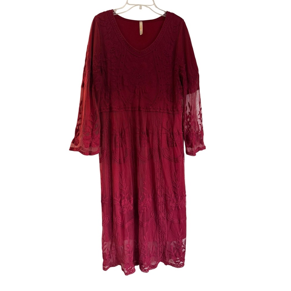 Orange Creek Burgundy Lace Midi Dress Whimsigoth Witchy Red M/L IT20126-TR